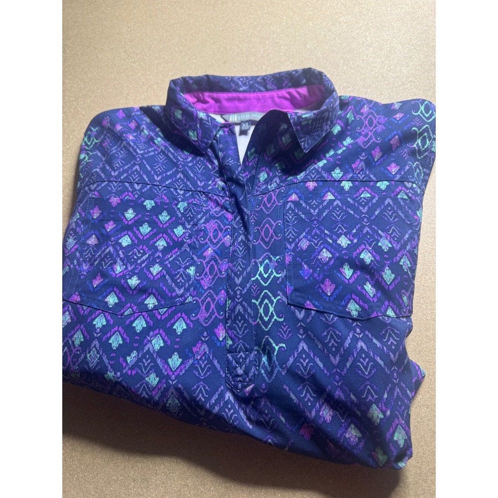 Title Nine Nimblene Tunic Dress XL Purple Blue Ikat Geometric Active Travel